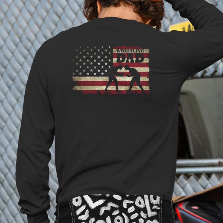 Wrestling Dad American Flag Back Print Long Sleeve T-shirt