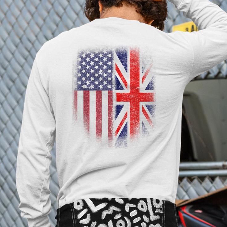 British American Flag Great Britain Union Jack Uk Back Print Long Sleeve T-shirt