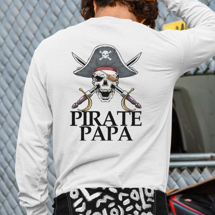 Mens Pirate Papa Captain Sword Halloween Back Print Long Sleeve T-shirt