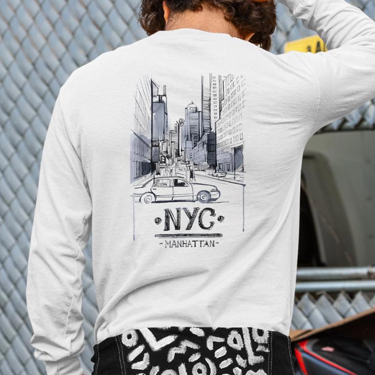 Ny New York City Nyc Manhattan Skylines Buildings Back Print Long Sleeve T-shirt