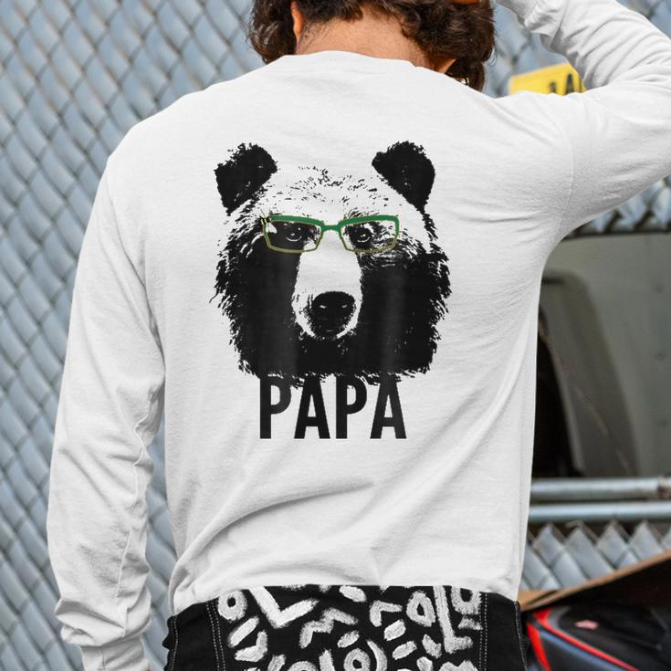 Papa Bear Grizzly Bear With Glasses Dad Daddy Bears Back Print Long Sleeve T-shirt