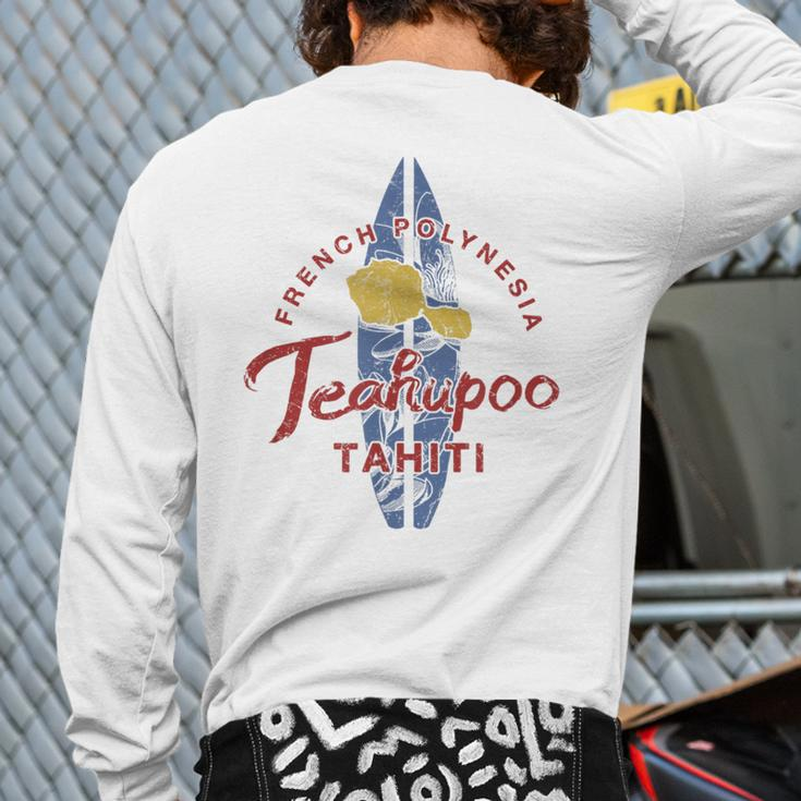 Tahiti Teahupoo Surfing French Polynesian Vintage Back Print Long Sleeve T-shirt