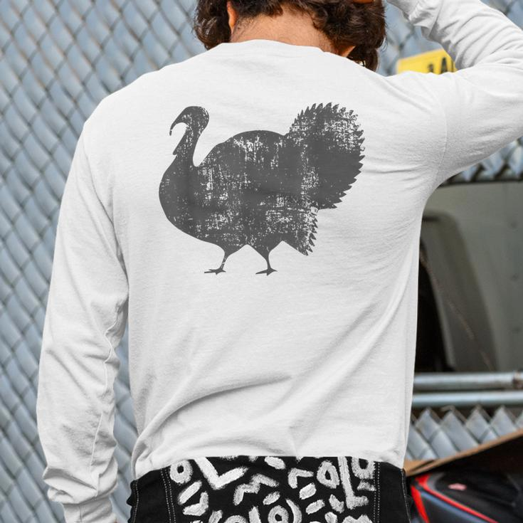 Vintage Distressed Turkey Large Bird Thanksgiving Lover Back Print Long Sleeve T-shirt