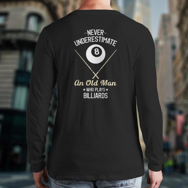 8 Ball Pool Billiards Player Lover Dad Back Print Long Sleeve T-shirt