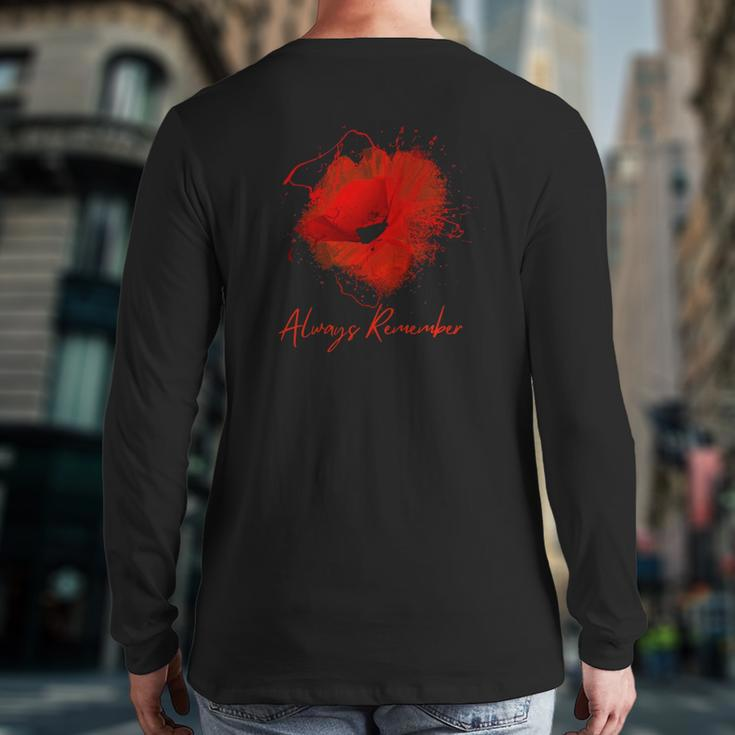 Always Remember Red Poppy Memorial Back Print Long Sleeve T-shirt