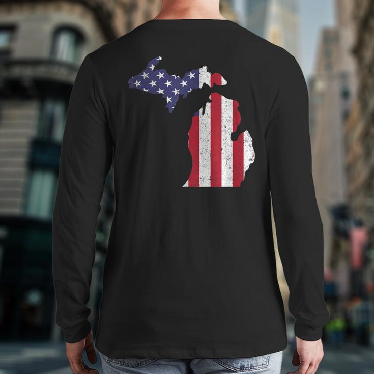 American Flag Fourth Of July 4Th Michigan Usa Back Print Long Sleeve T-shirt