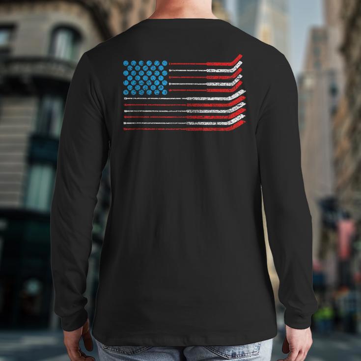 American Flag Patriotic 4Th Of July Hockey Back Print Long Sleeve T-shirt