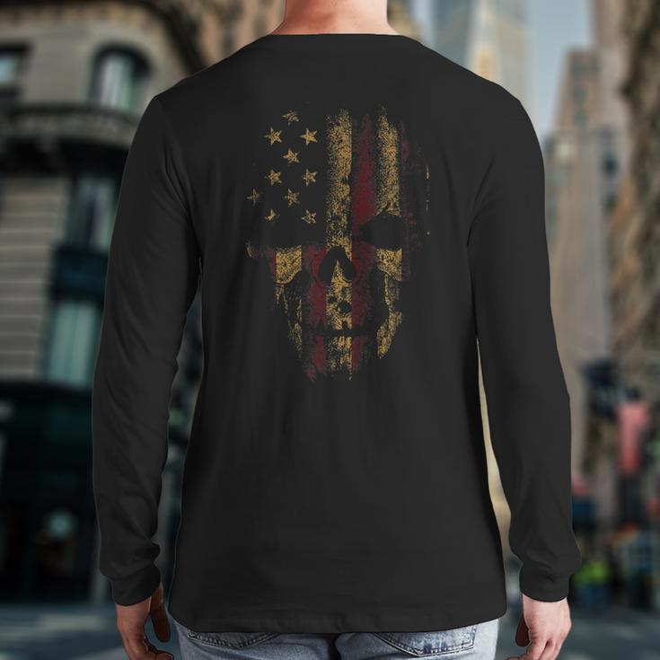 American Skull Flag Patriotic Happy 4Th Of July Back Print Long Sleeve T-shirt