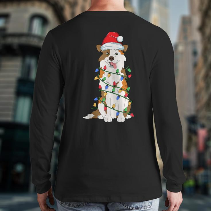 Australian Shepherd Christmas Tree Light Aussie Xmas Dog Back Print Long Sleeve T-shirt