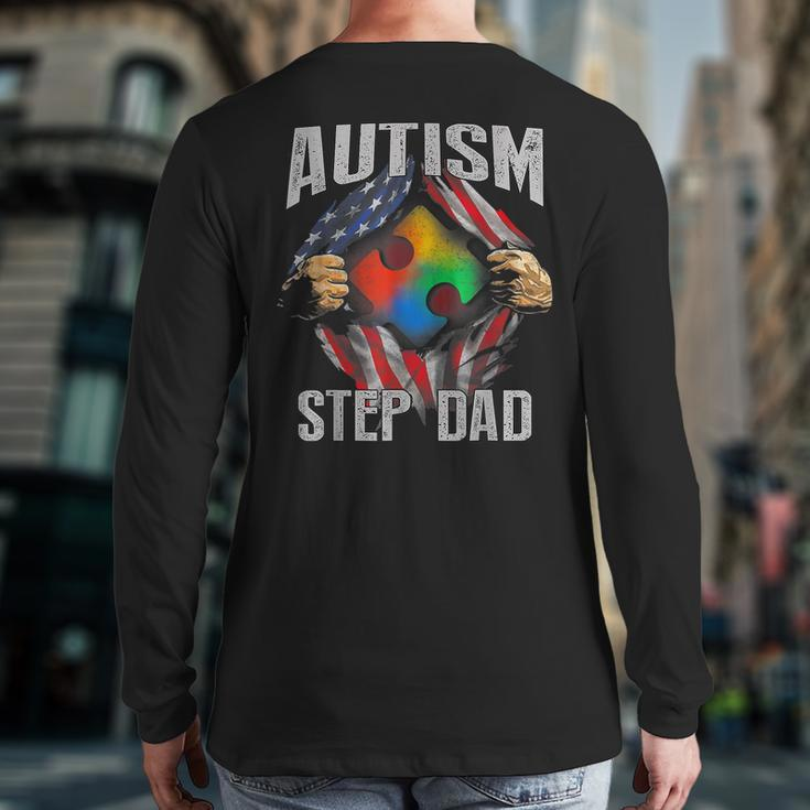 Autism Step Dad American Flag Autism Awareness Back Print Long Sleeve T-shirt