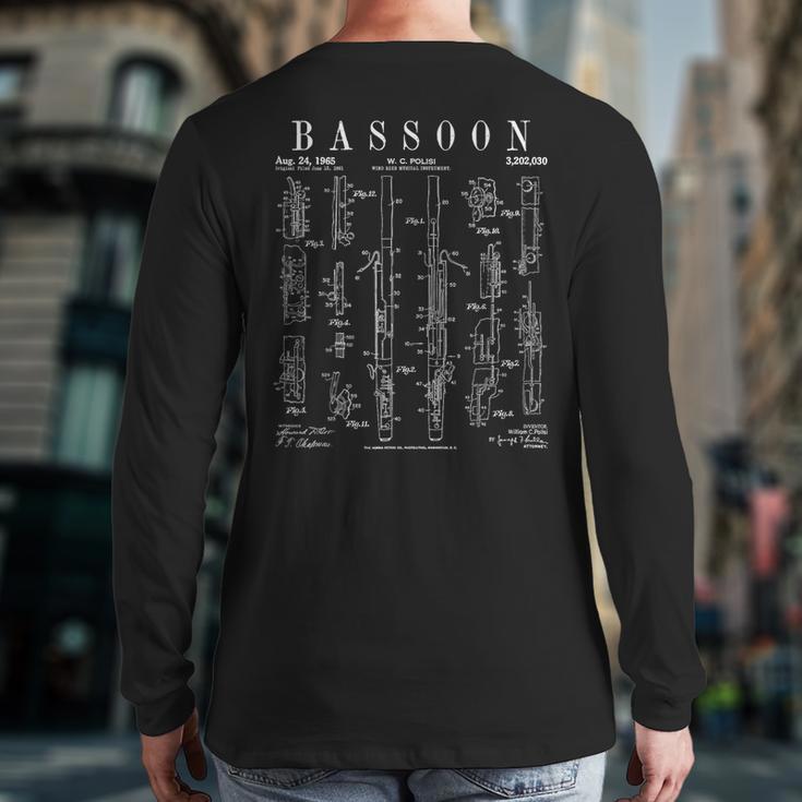 Bassoon Player Vintage Patent Bassoonist Drawing Print Back Print Long Sleeve T-shirt