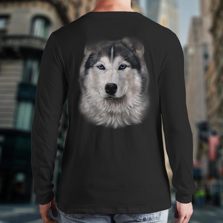 Beautiful Siberian Husky Dog Face Back Print Long Sleeve T-shirt