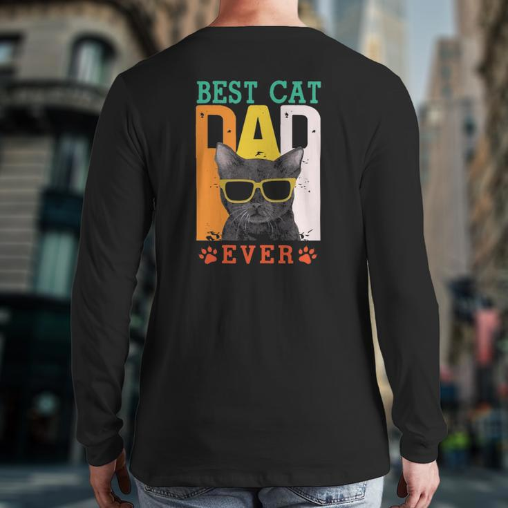 Best Cat Dad Ever Cat With Sunglasses Father's Day Dog Paw Retro Back Print Long Sleeve T-shirt