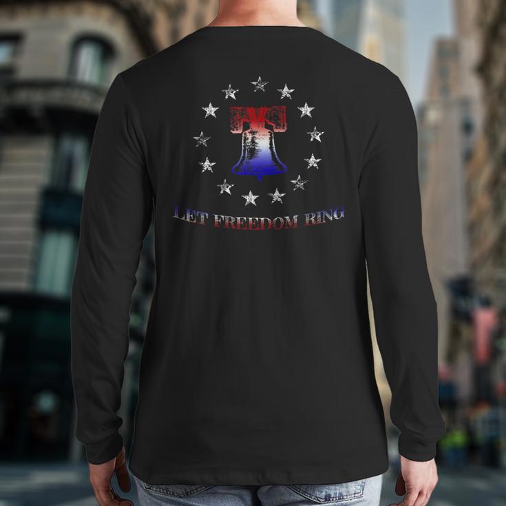 Betsy Ross Vintage Patriotic Liberty Bell Flag Inspired Back Print Long Sleeve T-shirt