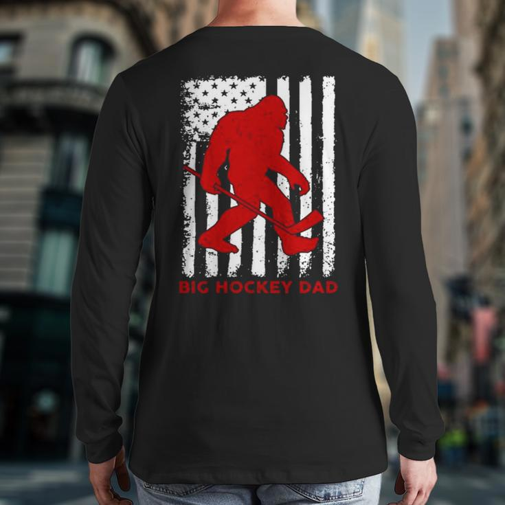 Bigfoot Big Hockey Dad American Flag Back Print Long Sleeve T-shirt