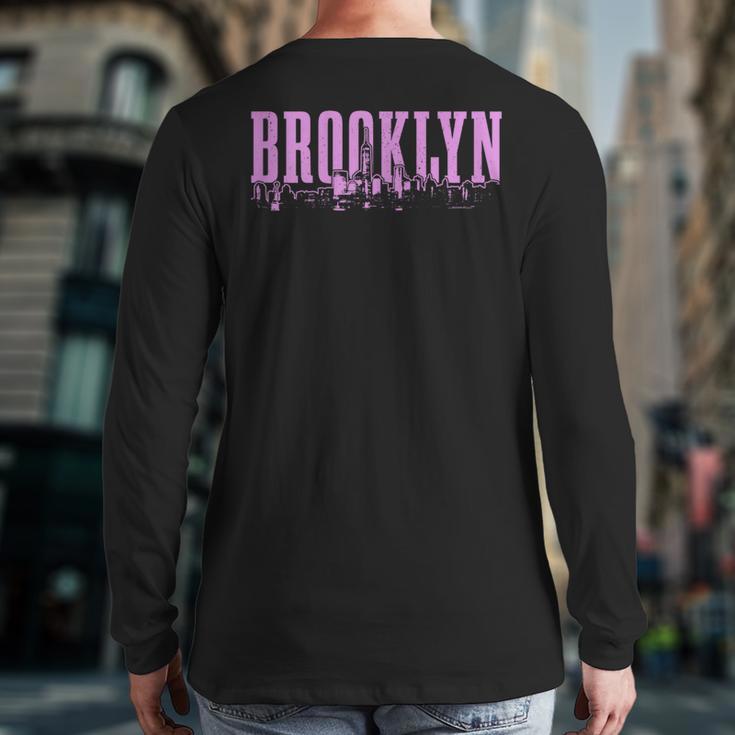 Brooklyn New York City Skyline Nyc Vintage Ny Back Print Long Sleeve T-shirt