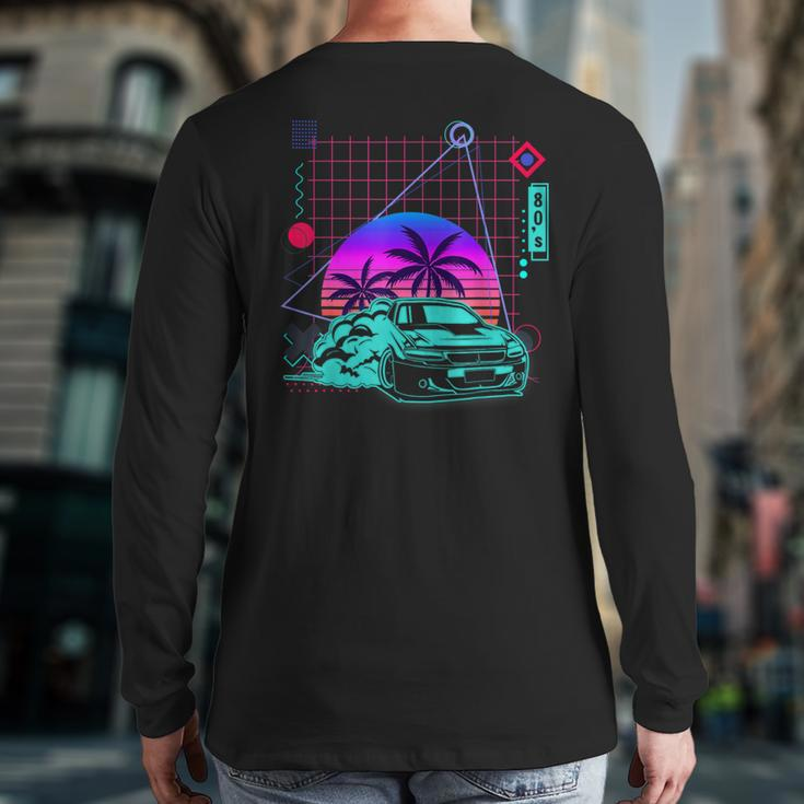Car Drifting Aesthetic Vaporwave 80S Style Cars Lover Back Print Long Sleeve T-shirt