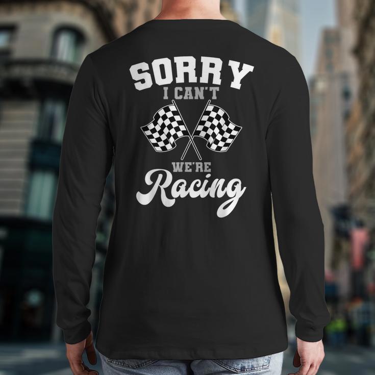 Car Racing Finish Line Automobile Sport Racer Checkered Flag Back Print Long Sleeve T-shirt