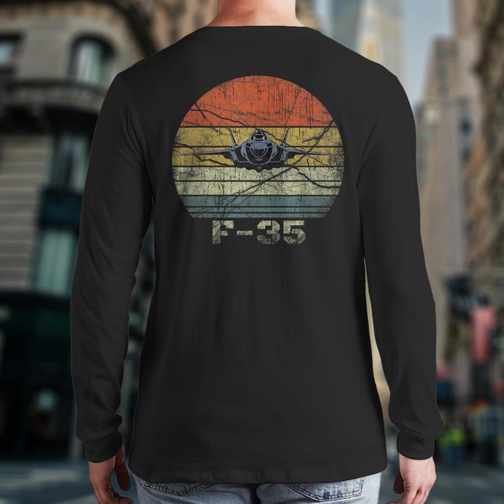 Distressed F-35 Fighter Jet Military Airplane Back Print Long Sleeve T-shirt