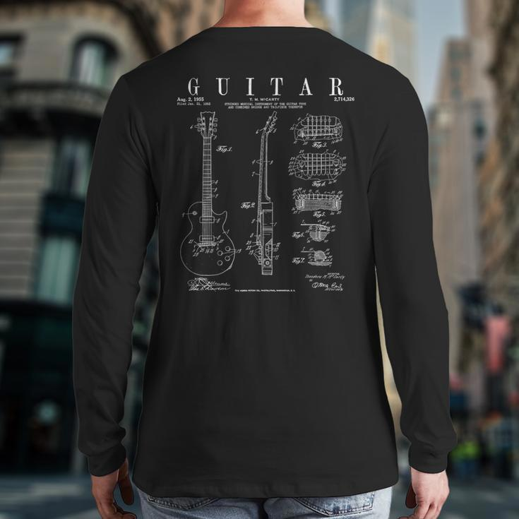 Electric Guitar Vintage Patent Guitarist Drawing Print Back Print Long Sleeve T-shirt