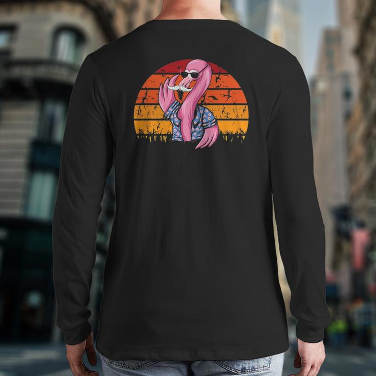 Flamingo Dad Father's Day Retro Bird Animal Lover Zoo-Keeper Back Print Long Sleeve T-shirt