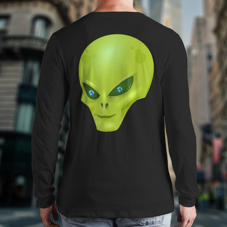 Alien With Earth Eyeballs Ufo Spaceship Novelty Back Print Long Sleeve T-shirt