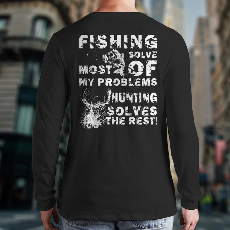 Fishing Hunting T Men Dad Father Distressed Back Print Long Sleeve
