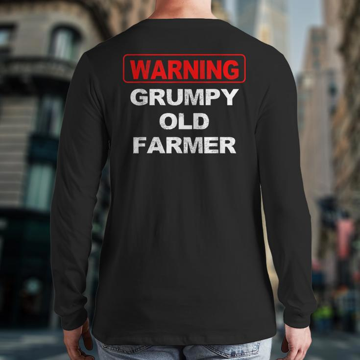Grandpa Farmer Warning Grumpy Old Farmer Back Print Long Sleeve T-shirt