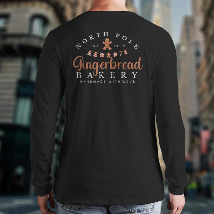 North Pole Gingerbread Bakery Christmas Holiday Back Print Long Sleeve T-shirt