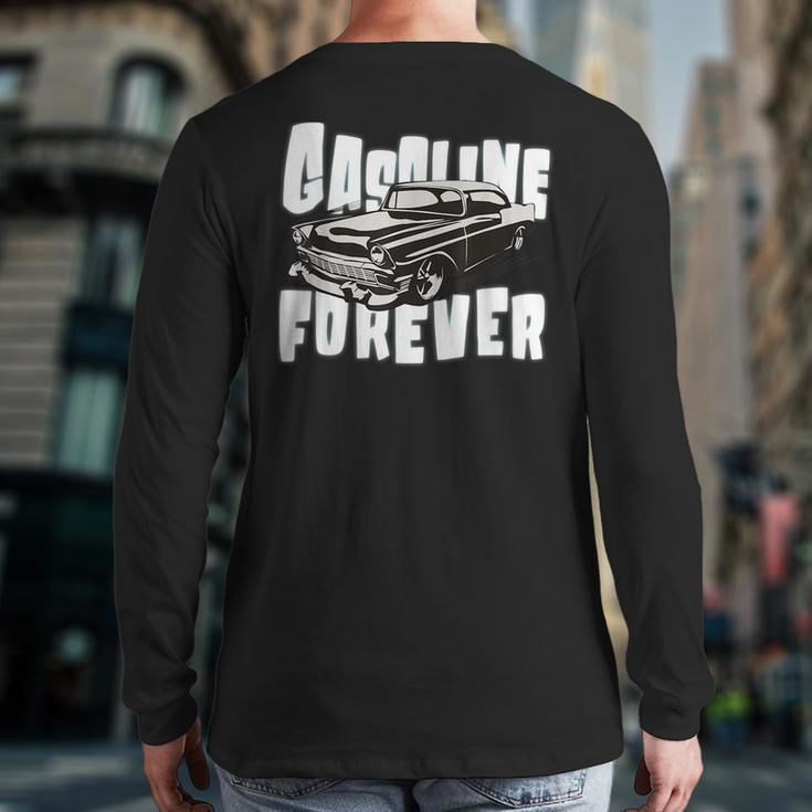 Gasoline Forever Gas Cars Vintage Muscle Car Cars Back Print Long Sleeve T-shirt