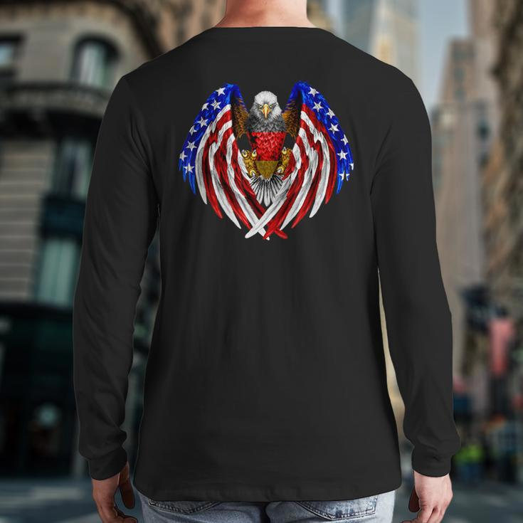 German American Germany Usa Flag Eagle Back Print Long Sleeve T-shirt