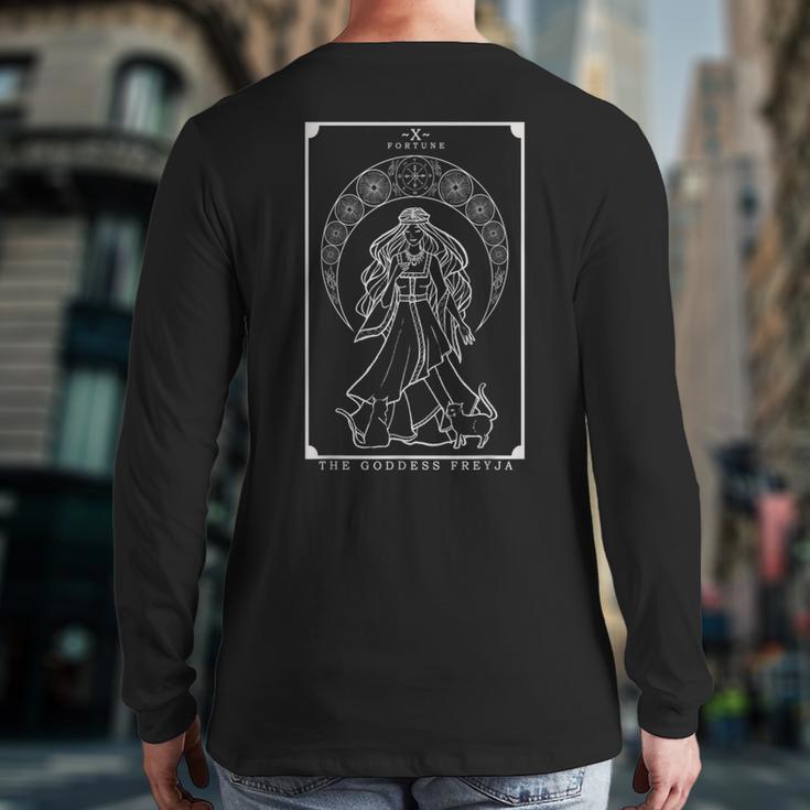 The Goddess Freyja Tarot Card Wiccan Norse Pagan Witch Cat Back Print Long Sleeve T-shirt