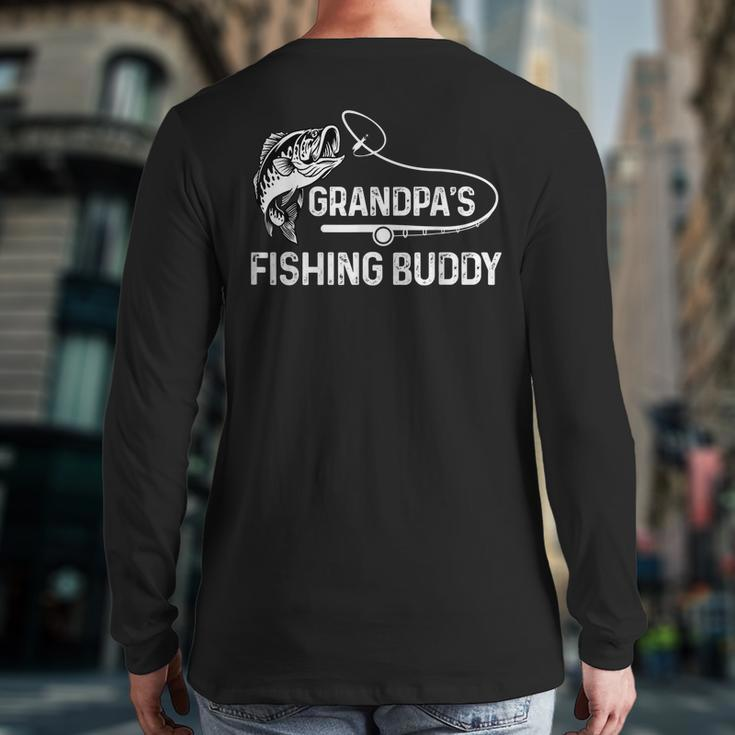 Grandpa's Fishing Buddy Cool Father-Son Team Young Fisherman Back Print Long Sleeve T-shirt