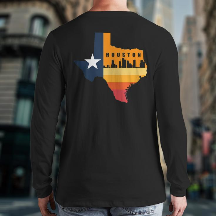Houston City Texas Map Patriotic Texan Back Print Long Sleeve T-shirt