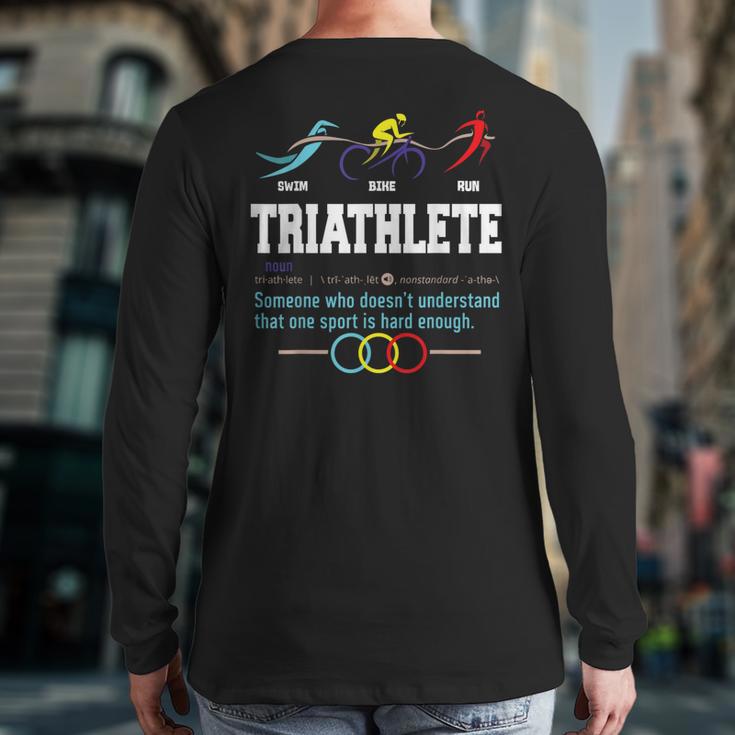 Humorous Triathlon Sports Cycling Running Back Print Long Sleeve T-shirt