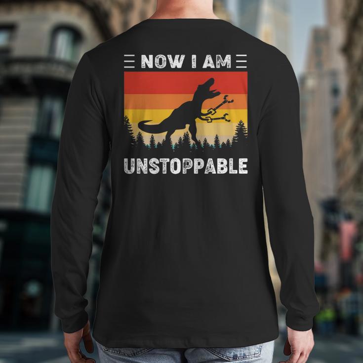 Now I'm Unstoppable Vintage T-Rex Dinosaur Back Print Long Sleeve T-shirt