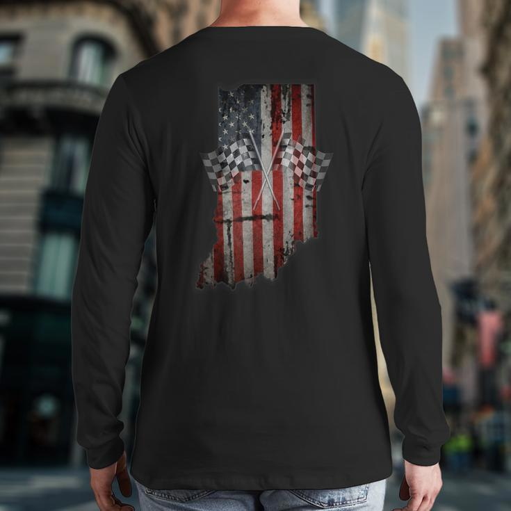 IndianaDistressed Look Checkered Flag Back Print Long Sleeve T-shirt
