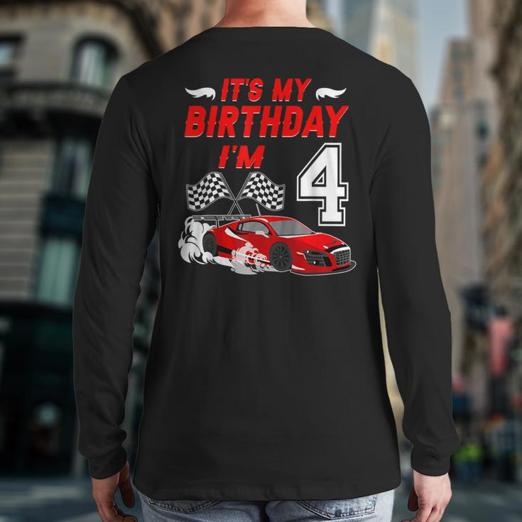It's My 4Th Birthday Boy Race Car Racing 4 Years Old Back Print Long Sleeve T-shirt