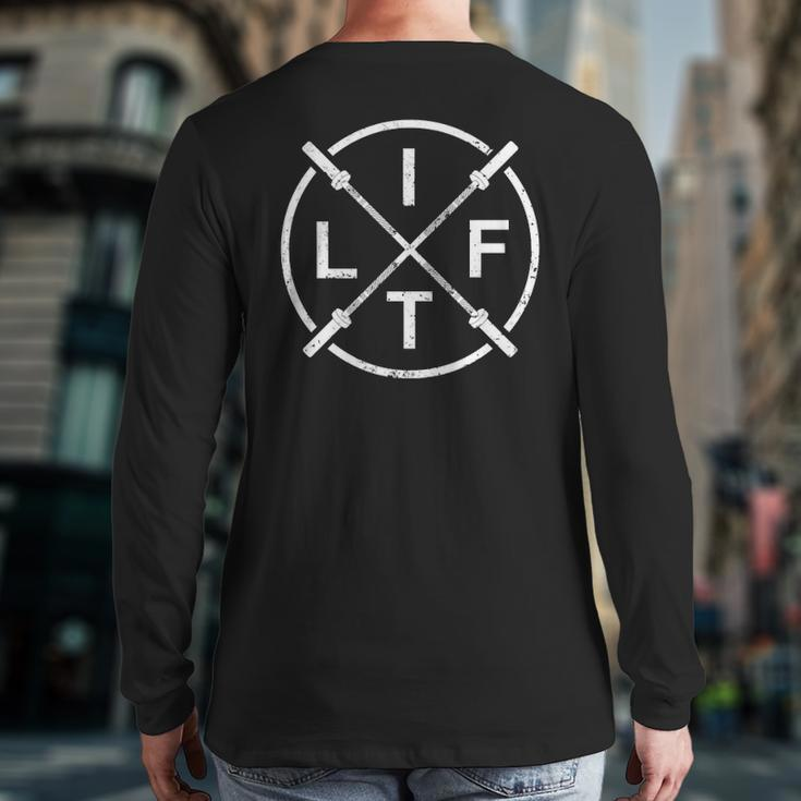 Lift Weightlifting Fitness Barbells Crossed Circle Gym Tank Top Back Print Long Sleeve T-shirt