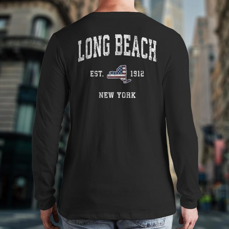 Long Beach New York Ny Vintage American Flag Sports Back Print Long Sleeve T-shirt