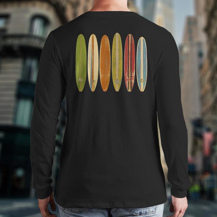 Longboard Surfboards Vintage Retro Style Surfing Back Print Long Sleeve T-shirt