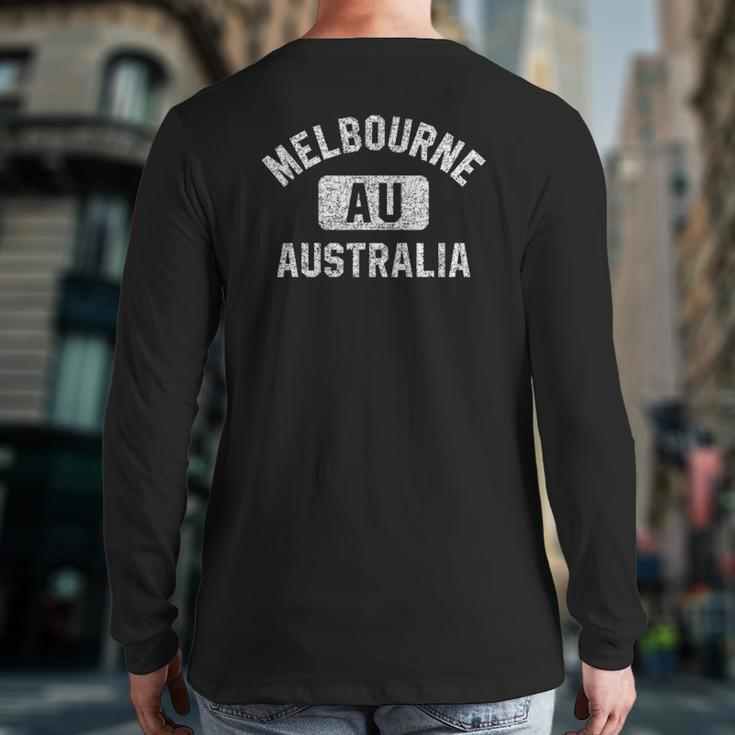 Melbourne Australia Gym Style Distressed White Print Back Print Long Sleeve T-shirt