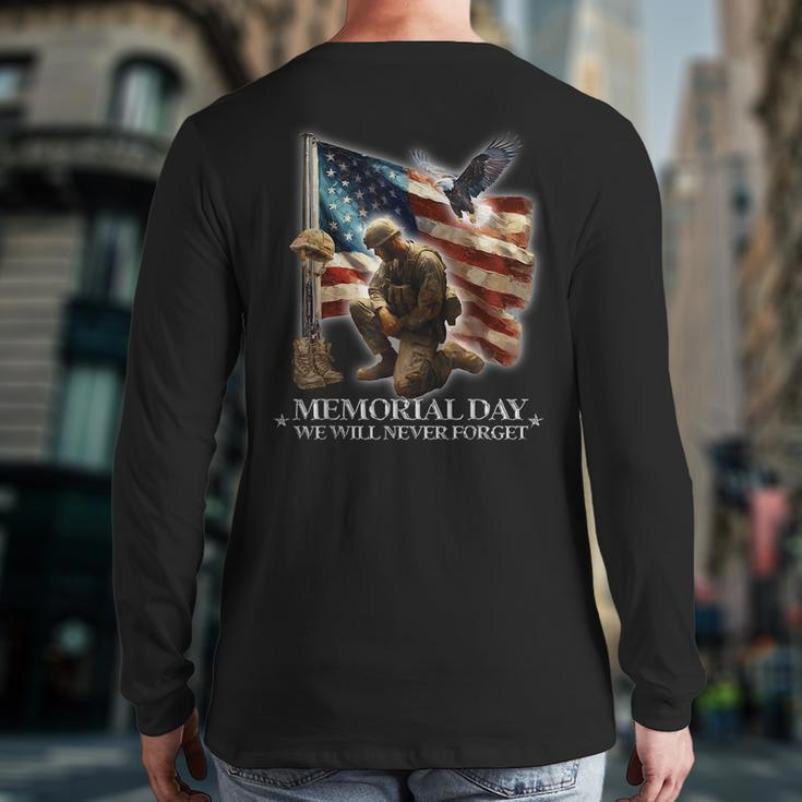 Memorial Day Land Of Free Never Forget Veterans America Flag Back Print Long Sleeve T-shirt