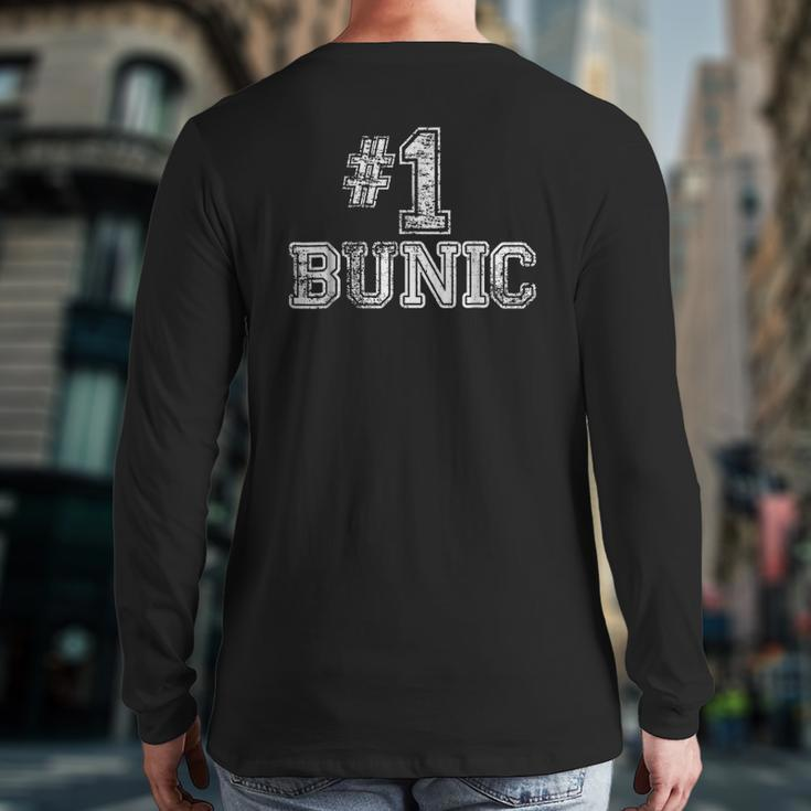 Mens 1 Bunic Number One Father's Day Tee Back Print Long Sleeve T-shirt