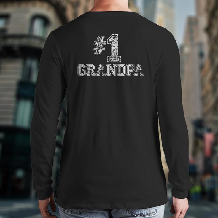 Mens 1 Grandpa Number One Father's Day Tee Back Print Long Sleeve T-shirt