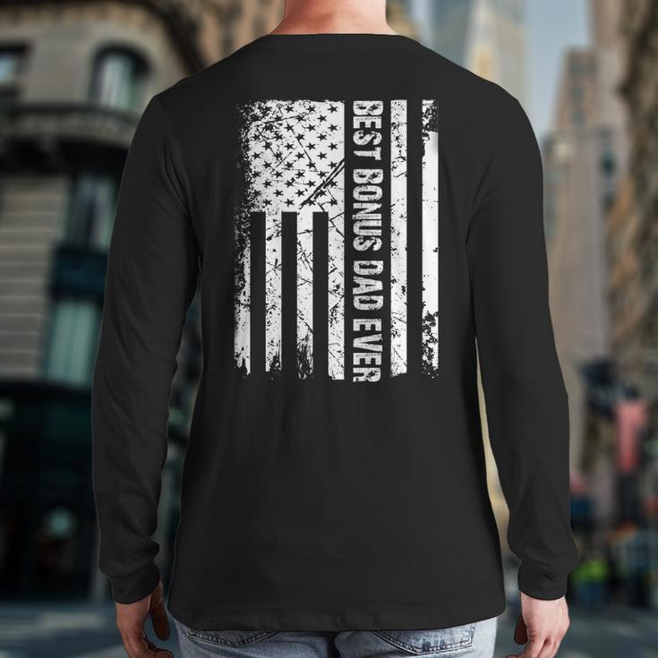 Mens Best Bonus Dad Ever American Flag Tshirt Father Day Back Print Long Sleeve T-shirt