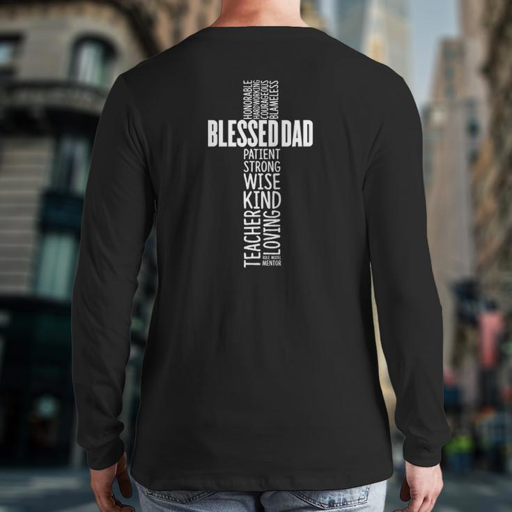 Mens Christian Blessed Dad Cross Father's Day Back Print Long Sleeve T-shirt