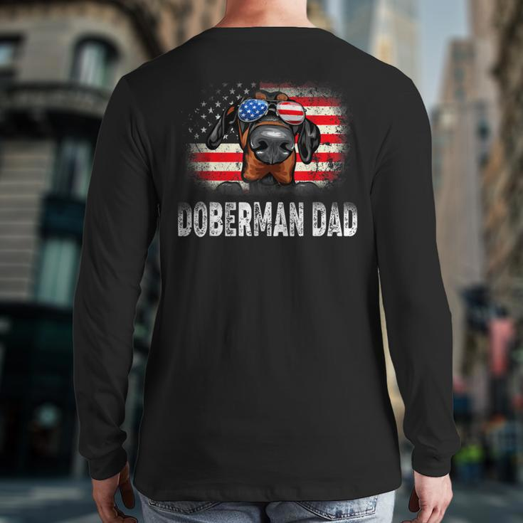 Mens Fun Doberman Dad American Flag Father’S Day Bbnk Back Print Long Sleeve T-shirt