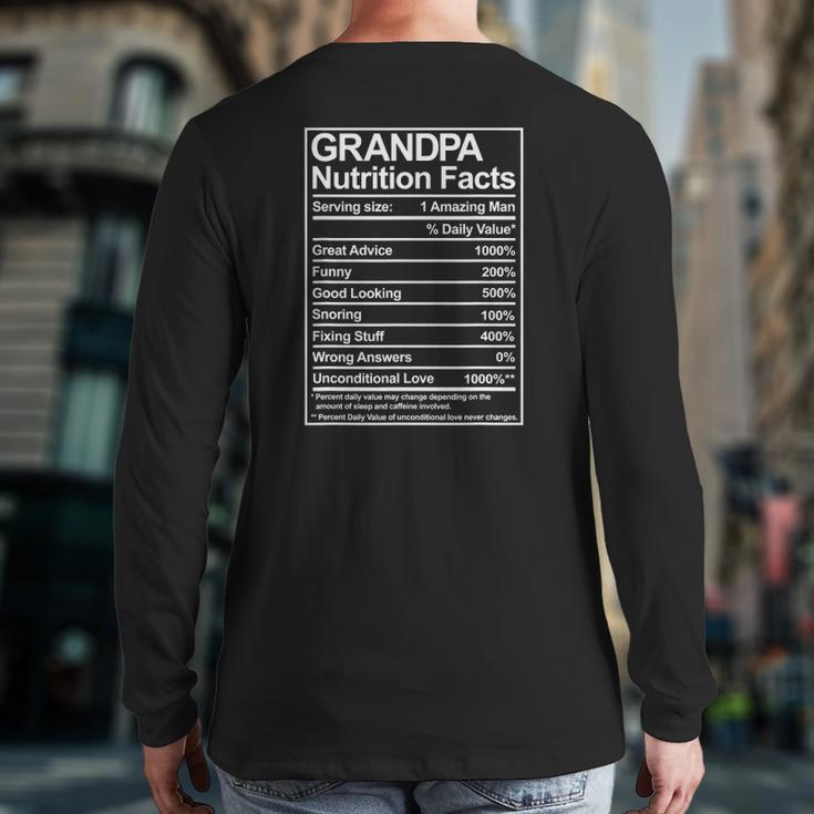 Mens Grandpa Nutrition Facts Thoughtful Sweet Father's Day Back Print Long Sleeve T-shirt
