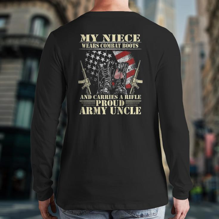 Mens My Niece Wears Combat Boots Proud Army Uncle Veteran Back Print Long Sleeve T-shirt